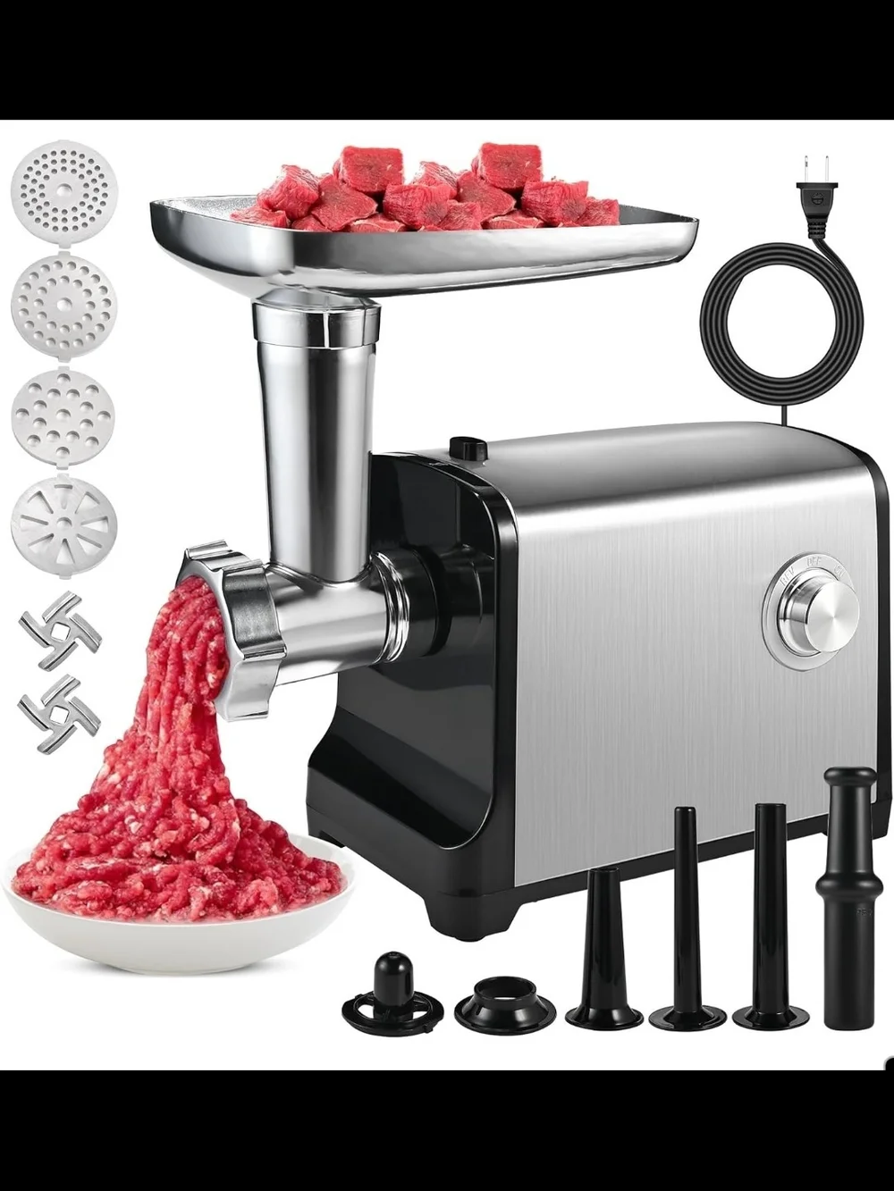Electric Meat Grinder 3200W Max Heavy Duty Sausage Stuffer Kibbe Maker Stainless